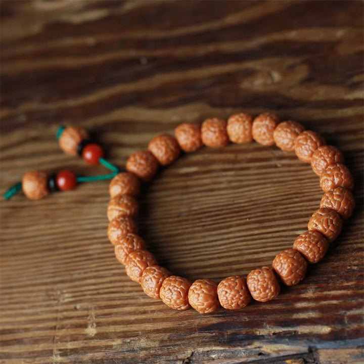 Buddha Stones Tybetański Rudraksha Bodhi Seed Agat Bransoletka Bogactwa