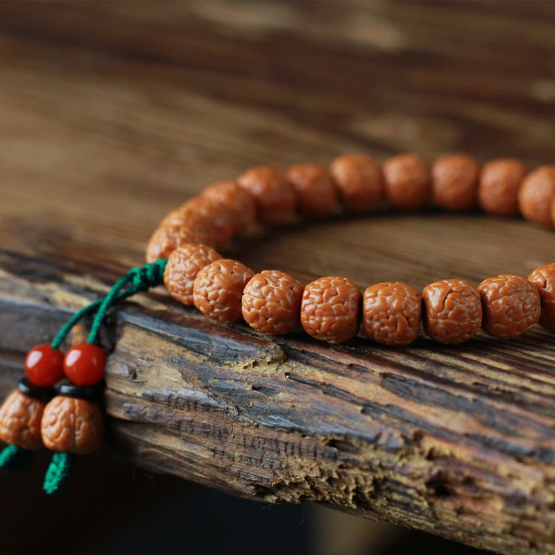 Buddha Stones Tybetański Rudraksha Bodhi Seed Agat Bransoletka Bogactwa