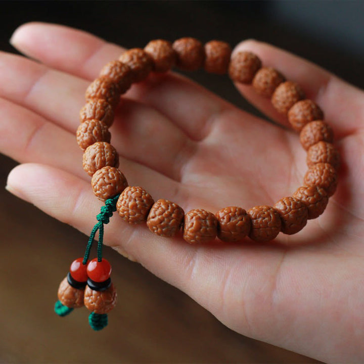 Buddha Stones Tybetański Rudraksha Bodhi Seed Agat Bransoletka Bogactwa
