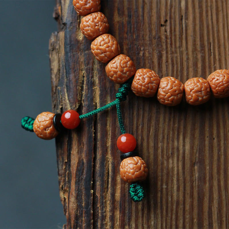 Buddha Stones Tybetański Rudraksha Bodhi Seed Agat Bransoletka Bogactwa