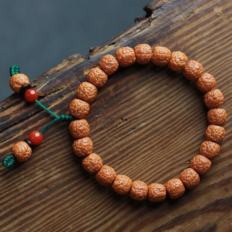 Buddha Stones Tybetański Rudraksha Bodhi Seed Agat Bransoletka Bogactwa
