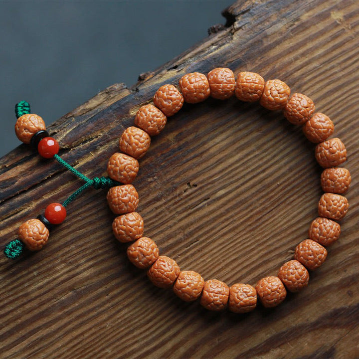 Buddha Stones Tybetański Rudraksha Bodhi Seed Agat Bransoletka Bogactwa