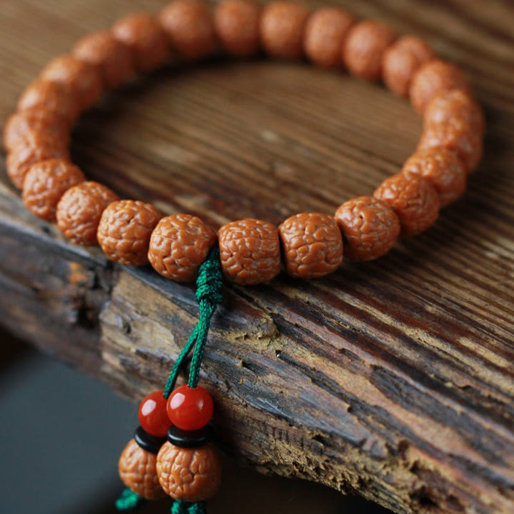 Buddha Stones Tybetański Rudraksha Bodhi Seed Agat Bransoletka Bogactwa