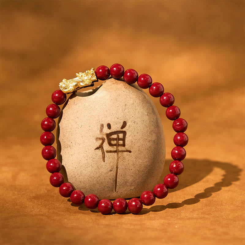Buddha Stones Naturalne Koraliki Cynobru Bransoletka Błogosławieństwa PiXiu
