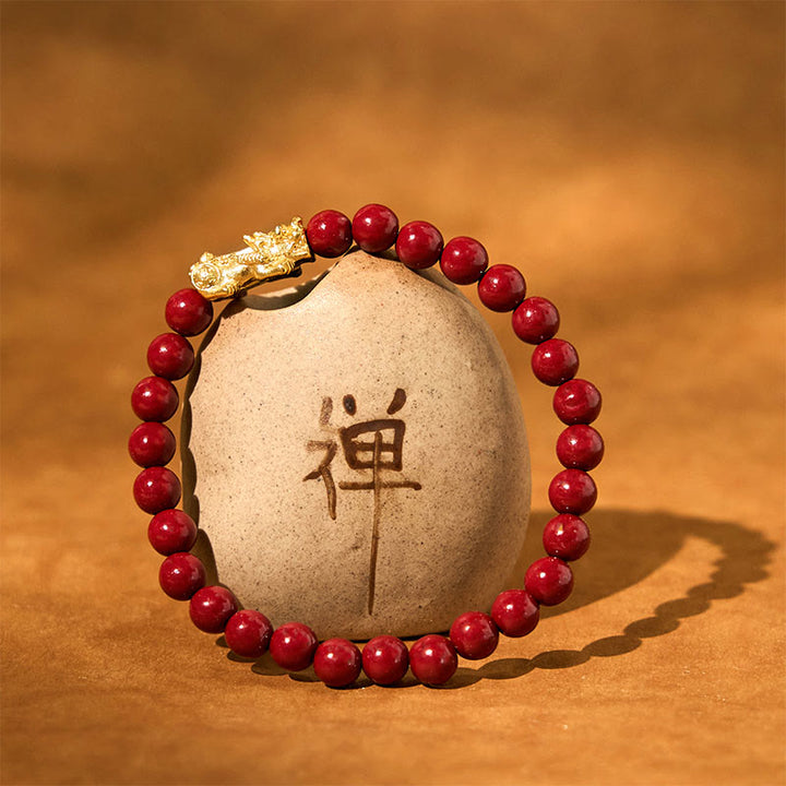 Buddha Stones Naturalne Koraliki Cynobru Bransoletka Błogosławieństwa PiXiu