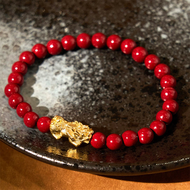 Buddha Stones Naturalne Koraliki Cynobru Bransoletka Błogosławieństwa PiXiu
