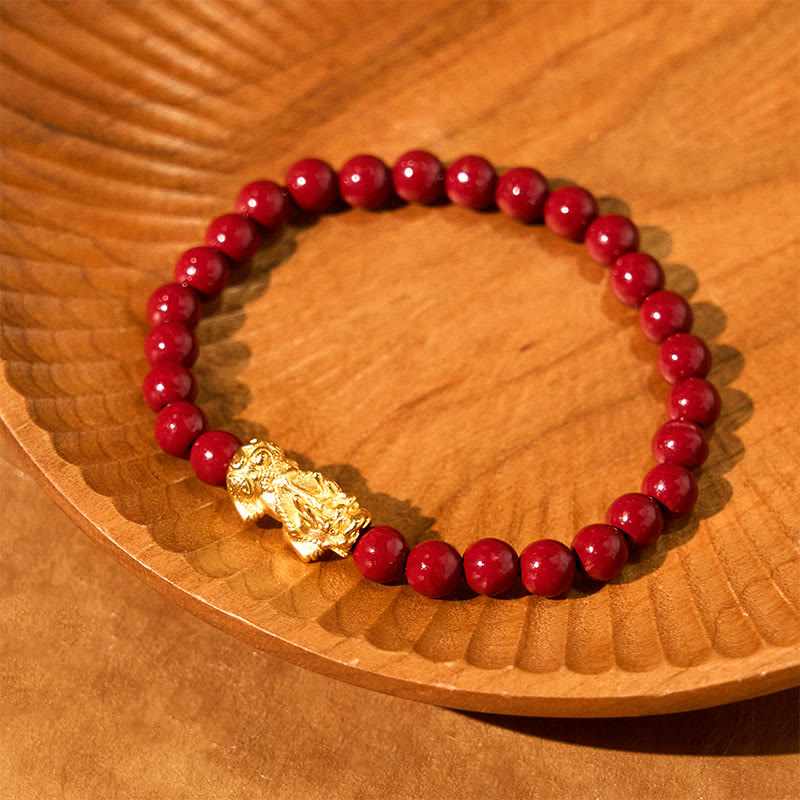 Buddha Stones Naturalne Koraliki Cynobru Bransoletka Błogosławieństwa PiXiu