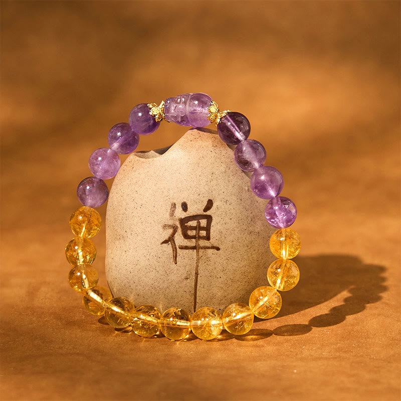 Bransoletka z Buddha Stones, cytrynu i ametystu , PiXiu Prosperity