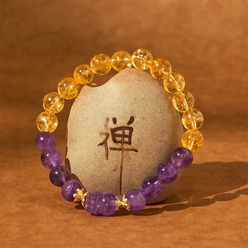 Bransoletka z Buddha Stones, cytrynu i ametystu , PiXiu Prosperity