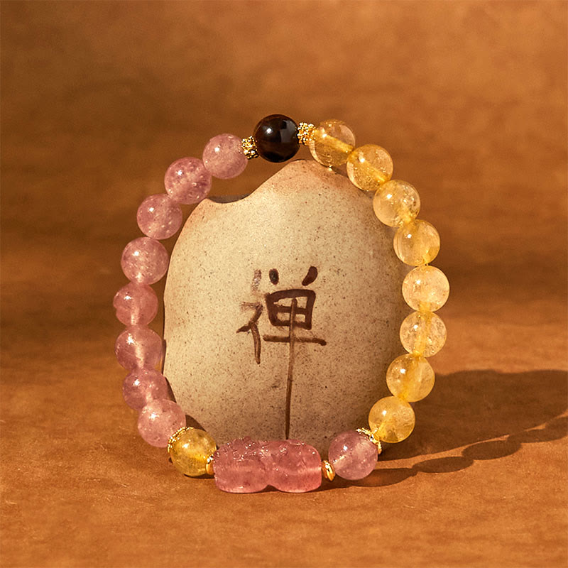 Buddha Stones Kwarc truskawkowy PiXiu Rutilated Quartz Koraliki Bransoletka lecznicza