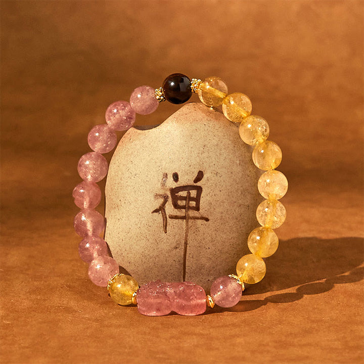 Buddha Stones Kwarc truskawkowy PiXiu Rutilated Quartz Koraliki Bransoletka lecznicza