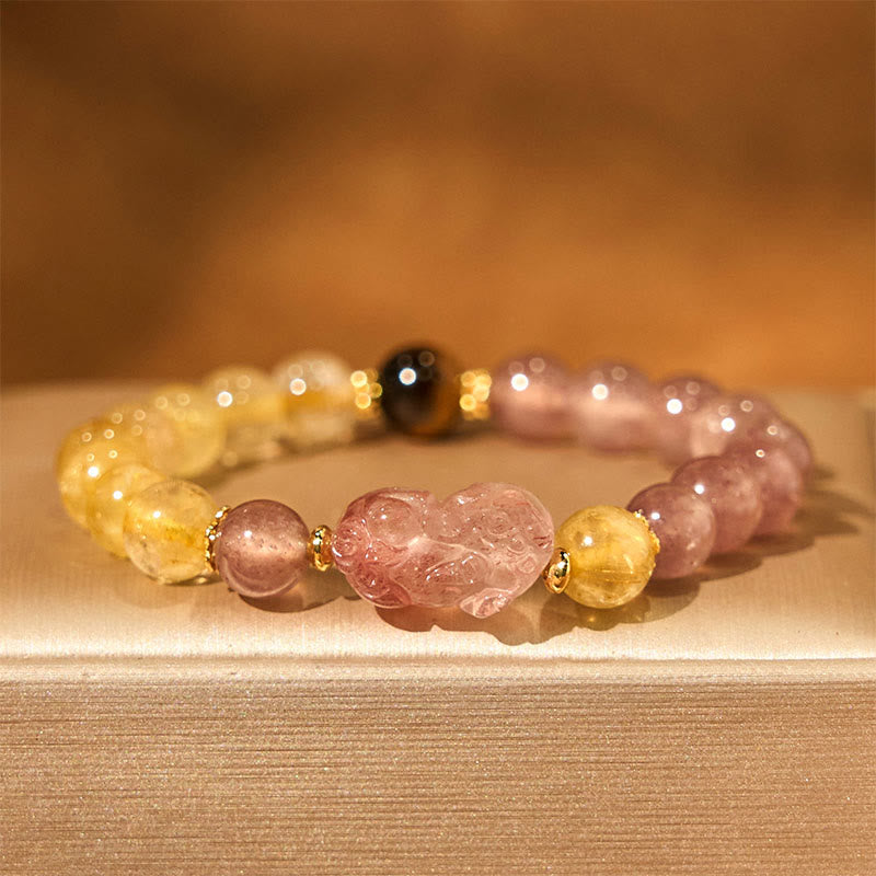 Buddha Stones Kwarc truskawkowy PiXiu Rutilated Quartz Koraliki Bransoletka lecznicza