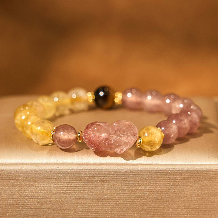Buddha Stones Kwarc truskawkowy PiXiu Rutilated Quartz Koraliki Bransoletka lecznicza