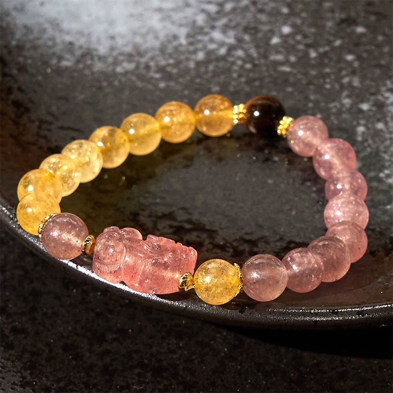 Buddha Stones Kwarc truskawkowy PiXiu Rutilated Quartz Koraliki Bransoletka lecznicza
