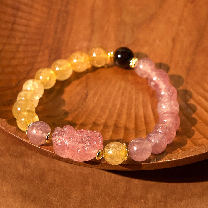 Buddha Stones Kwarc truskawkowy PiXiu Rutilated Quartz Koraliki Bransoletka lecznicza