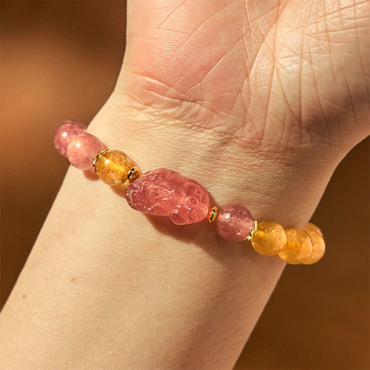Buddha Stones Kwarc truskawkowy PiXiu Rutilated Quartz Koraliki Bransoletka lecznicza