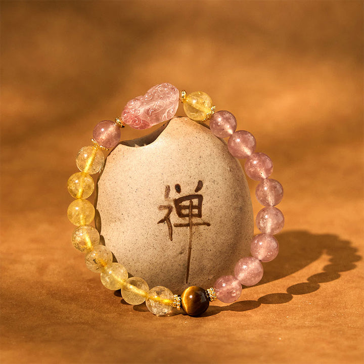 Buddha Stones Kwarc truskawkowy PiXiu Rutilated Quartz Koraliki Bransoletka lecznicza
