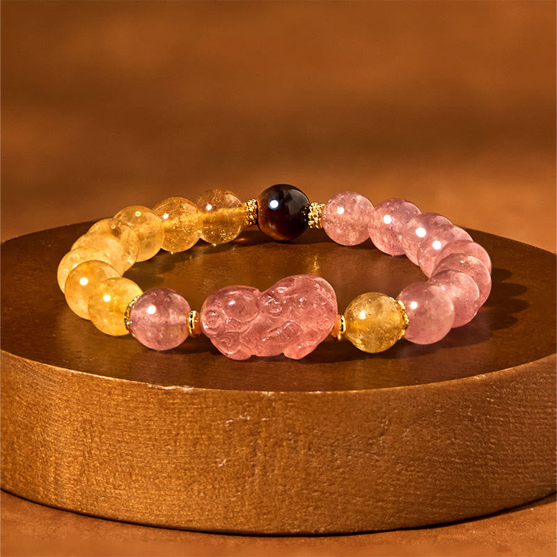 Buddha Stones Kwarc truskawkowy PiXiu Rutilated Quartz Koraliki Bransoletka lecznicza