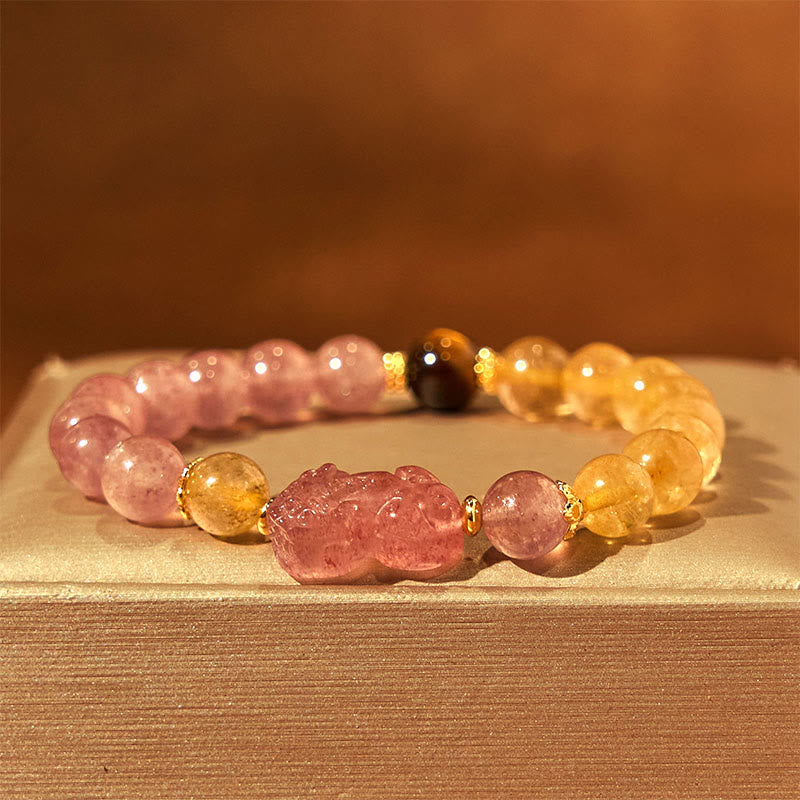 Buddha Stones Kwarc truskawkowy PiXiu Rutilated Quartz Koraliki Bransoletka lecznicza