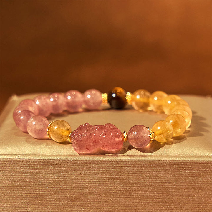 Buddha Stones Kwarc truskawkowy PiXiu Rutilated Quartz Koraliki Bransoletka lecznicza
