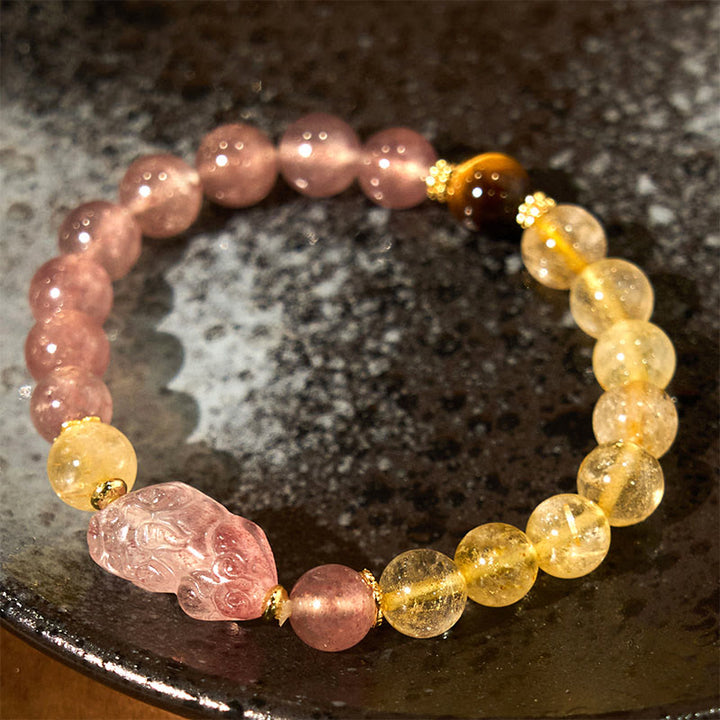 Buddha Stones Kwarc truskawkowy PiXiu Rutilated Quartz Koraliki Bransoletka lecznicza
