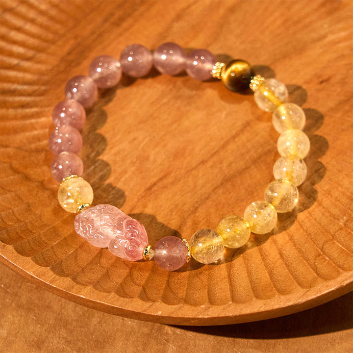 Buddha Stones Kwarc truskawkowy PiXiu Rutilated Quartz Koraliki Bransoletka lecznicza