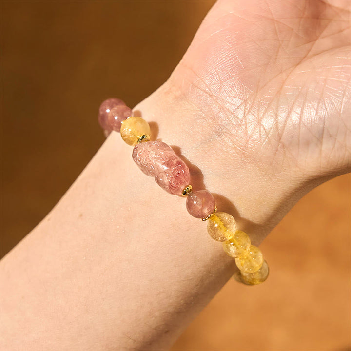 Buddha Stones Kwarc truskawkowy PiXiu Rutilated Quartz Koraliki Bransoletka lecznicza