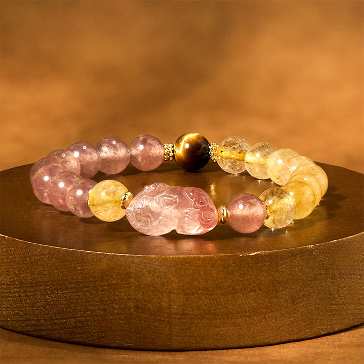 Buddha Stones Kwarc truskawkowy PiXiu Rutilated Quartz Koraliki Bransoletka lecznicza