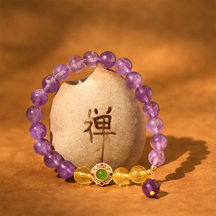 Bransoletka z Buddha Stones z naturalnego ametystu do medytacji i równowagi