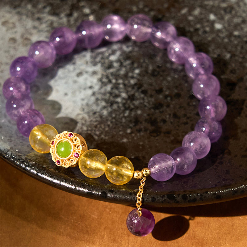 Bransoletka z Buddha Stones z naturalnego ametystu do medytacji i równowagi