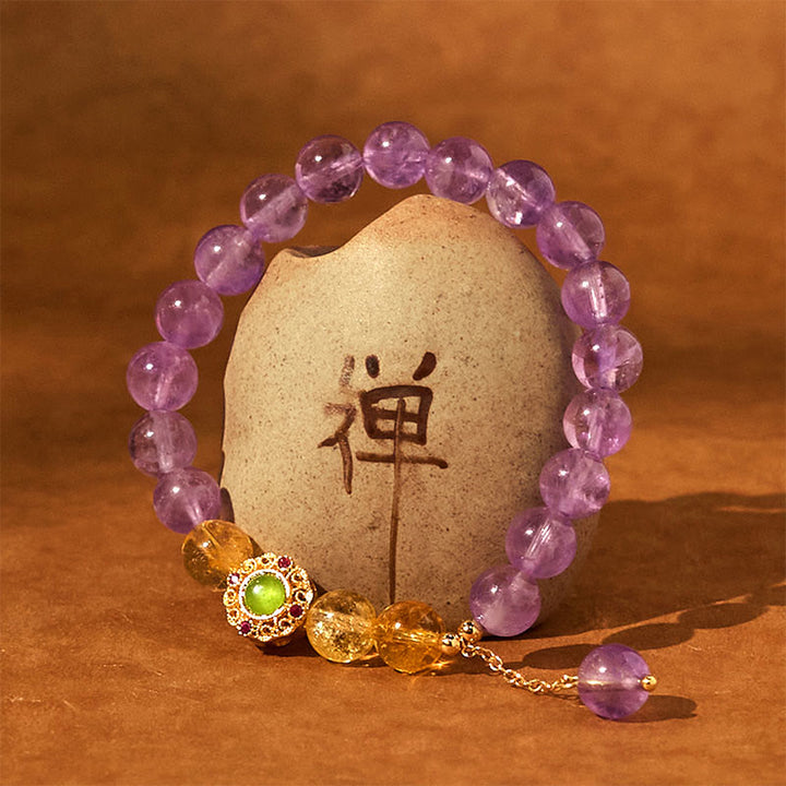 Bransoletka z Buddha Stones z naturalnego ametystu do medytacji i równowagi