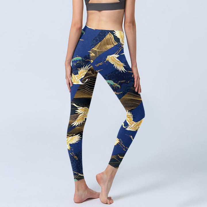 Buddha Stones Górska Świątynia Czerwony Żuraw Koronowany Wzór Nadruk Leginsy Siłownia Damskie Spodnie Do Jogi - image 4