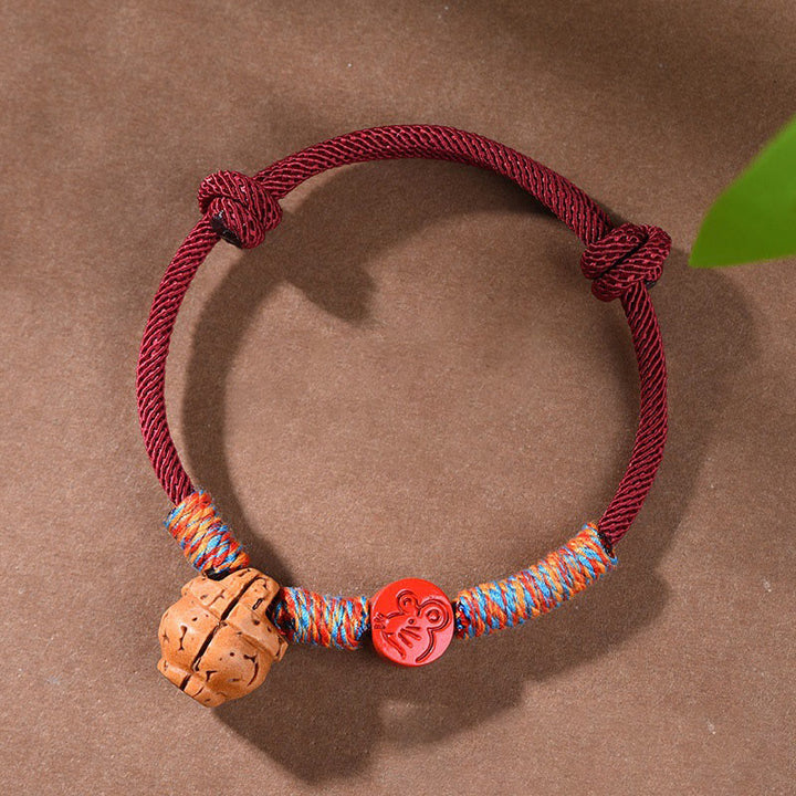 Buddha Stones Ręcznie robione Chińskie Zodiak Czerwony Sznurek Brzoskwiniowy Cynober Bransoletka Szczęścia