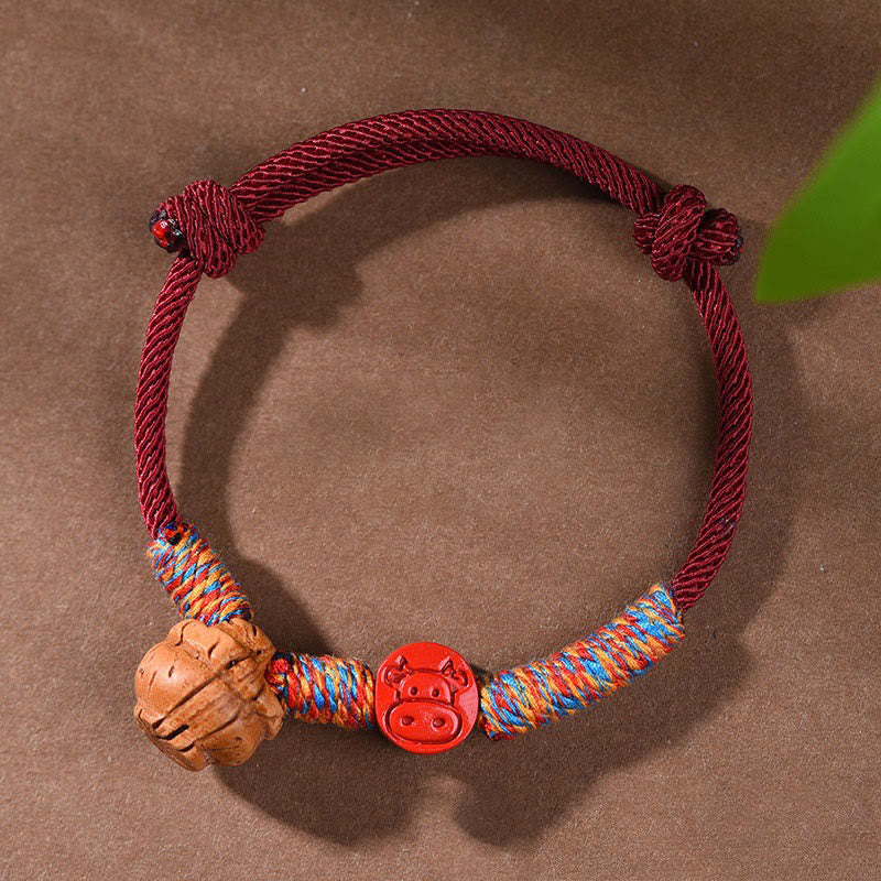 Buddha Stones Ręcznie robione Chińskie Zodiak Czerwony Sznurek Brzoskwiniowy Cynober Bransoletka Szczęścia