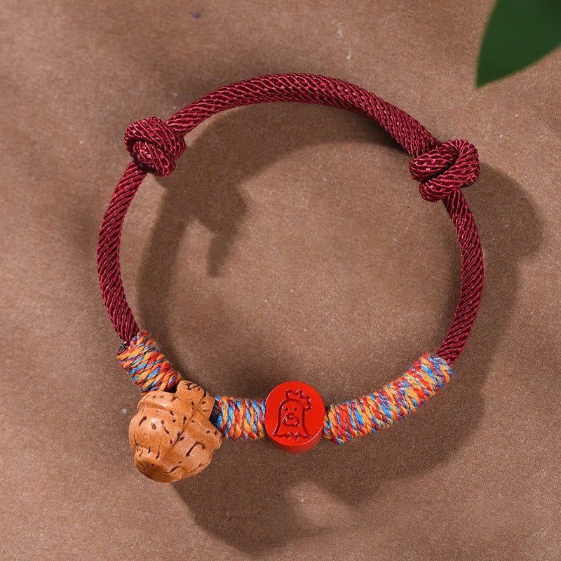 Buddha Stones Ręcznie robione Chińskie Zodiak Czerwony Sznurek Brzoskwiniowy Cynober Bransoletka Szczęścia