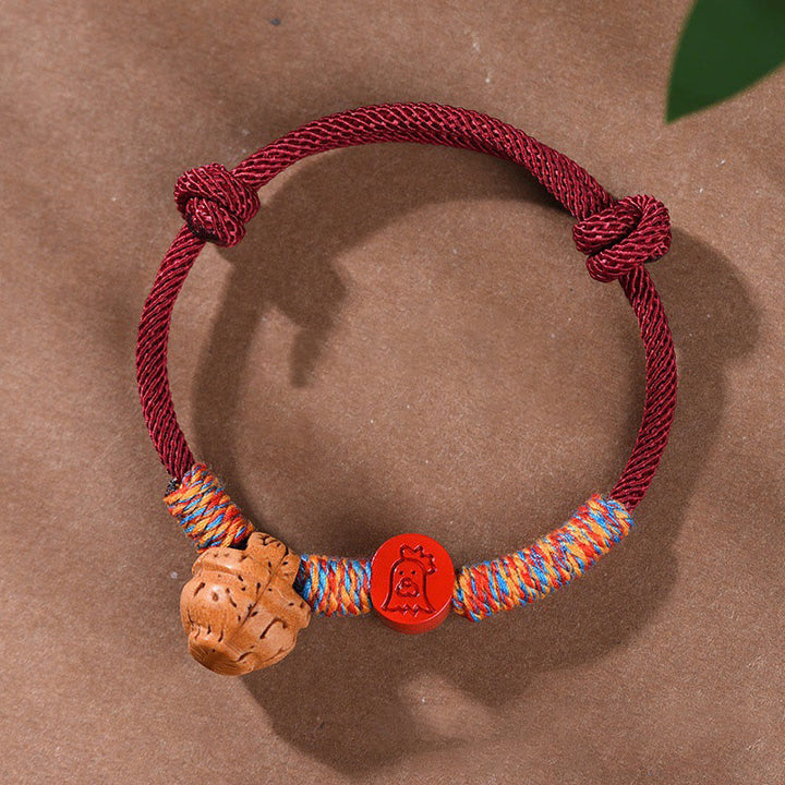 Buddha Stones Ręcznie robione Chińskie Zodiak Czerwony Sznurek Brzoskwiniowy Cynober Bransoletka Szczęścia