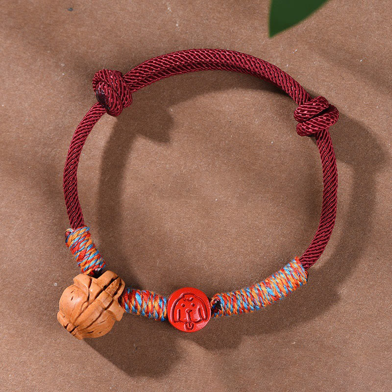 Buddha Stones Ręcznie robione Chińskie Zodiak Czerwony Sznurek Brzoskwiniowy Cynober Bransoletka Szczęścia
