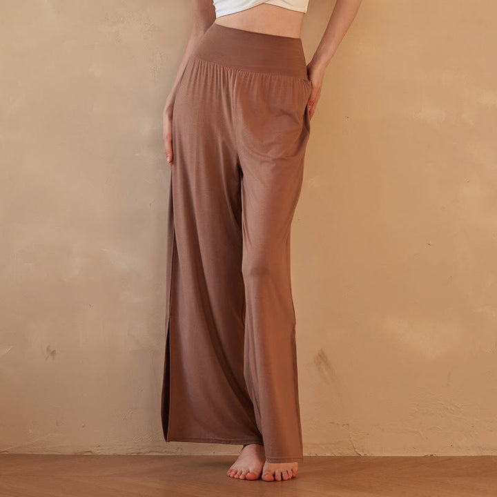 Spodnie damskie z szerokimi nogawkami i bawełny Buddha Stones Casual Plain High Waist Elastic - Peru - US6, UK/AU10, EU38 (XL) - image 1