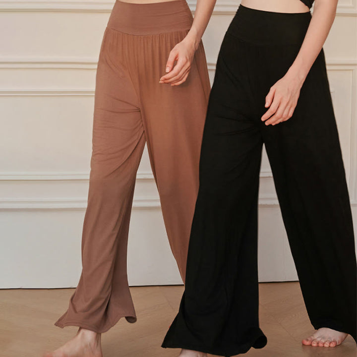 Spodnie damskie z szerokimi nogawkami i bawełny Buddha Stones Casual Plain High Waist Elastic - image 14