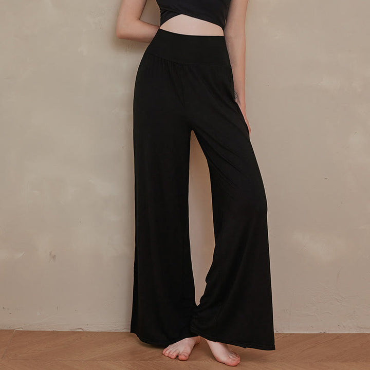 Spodnie damskie z szerokimi nogawkami i bawełny Buddha Stones Casual Plain High Waist Elastic - Czarny - US6, UK/AU10, EU38 (XL) - image 13