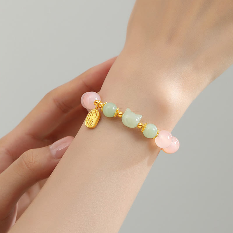 Buddha Stones 925 Srebro Sterlingowe Czerwony Agat Hetian Jade Cat Fu Charakter Bransoletka Pewność Siebie - image 4