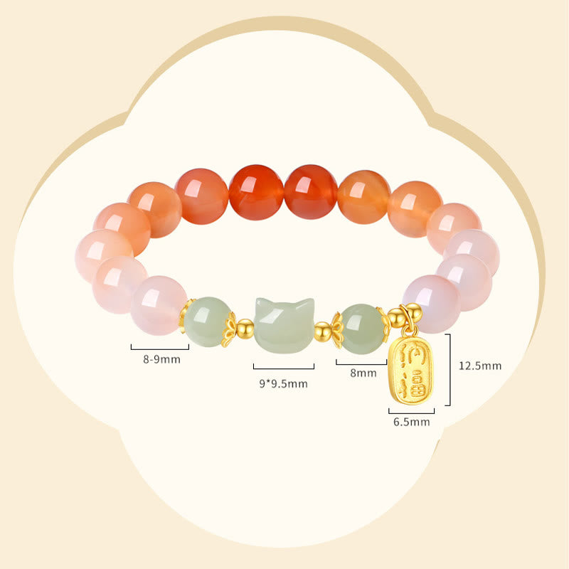Buddha Stones 925 Srebro Sterlingowe Czerwony Agat Hetian Jade Cat Fu Charakter Bransoletka Pewność Siebie - image 11