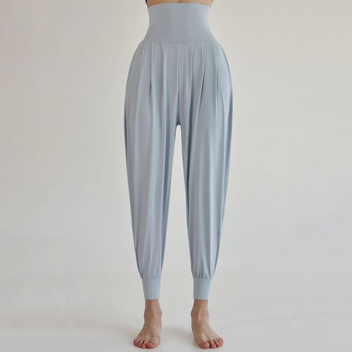 Buddha Stones Casual Plain High Waist Szybkoschnące Damskie Spodnie Leica Z Kieszeniami - PowderBlue - US4, UK/AU8, EU36 (L) - image 8