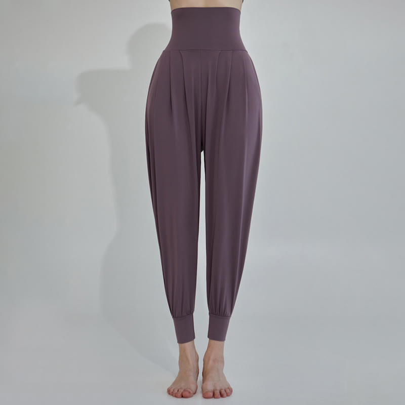 Buddha Stones Casual Plain High Waist Szybkoschnące Damskie Spodnie Leica Z Kieszeniami - Fioletowy - US4, UK/AU8, EU36 (L) - image 14