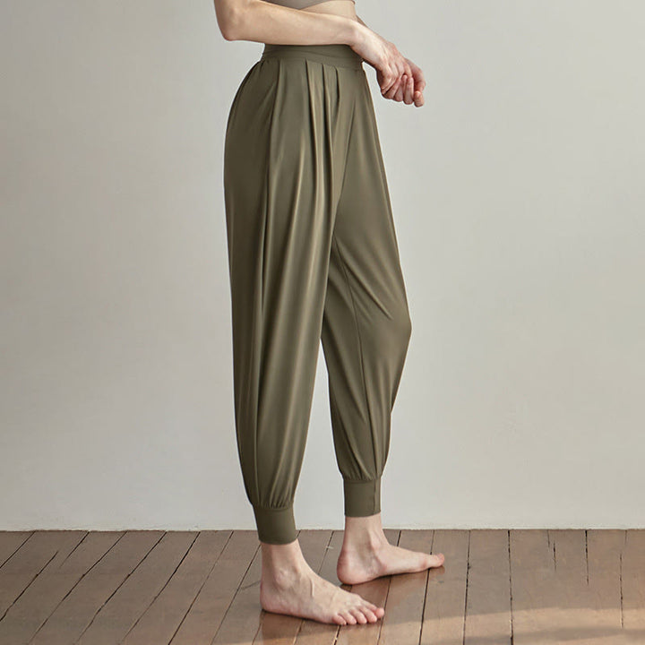 Buddha Stones Casual Plain High Waist Szybkoschnące Damskie Spodnie Leica Z Kieszeniami - Oliwka - US4, UK/AU8, EU36 (L) - image 0