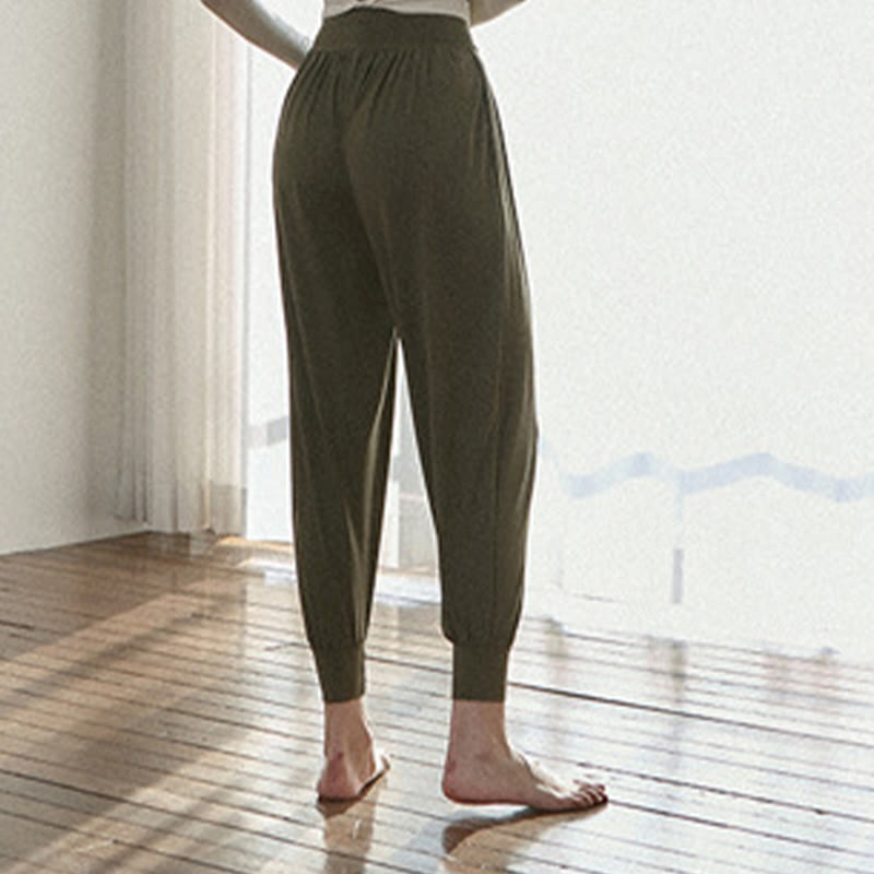 Buddha Stones Casual Plain High Waist Szybkoschnące Damskie Spodnie Leica Z Kieszeniami - image 3