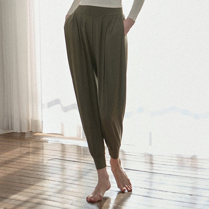 Buddha Stones Casual Plain High Waist Szybkoschnące Damskie Spodnie Leica Z Kieszeniami - image 5