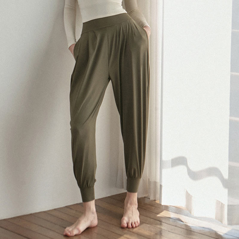 Buddha Stones Casual Plain High Waist Szybkoschnące Damskie Spodnie Leica Z Kieszeniami - image 2