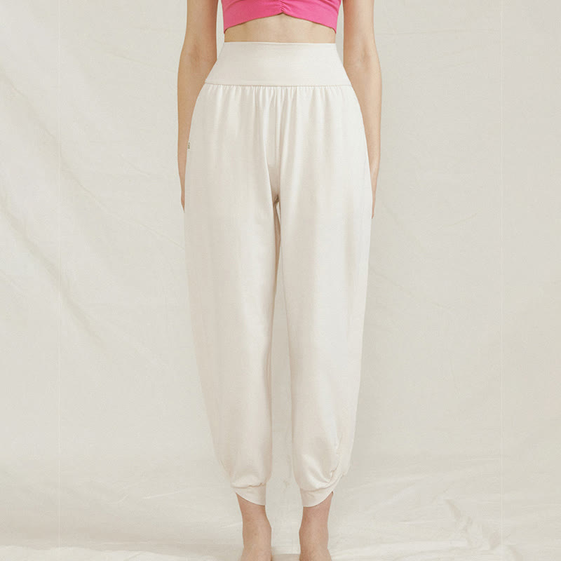 Buddha Stones Casual Plain High Waist Side Fold Quick Drying Damskie Spodnie Bawełniane Z Kieszeniami - image 2