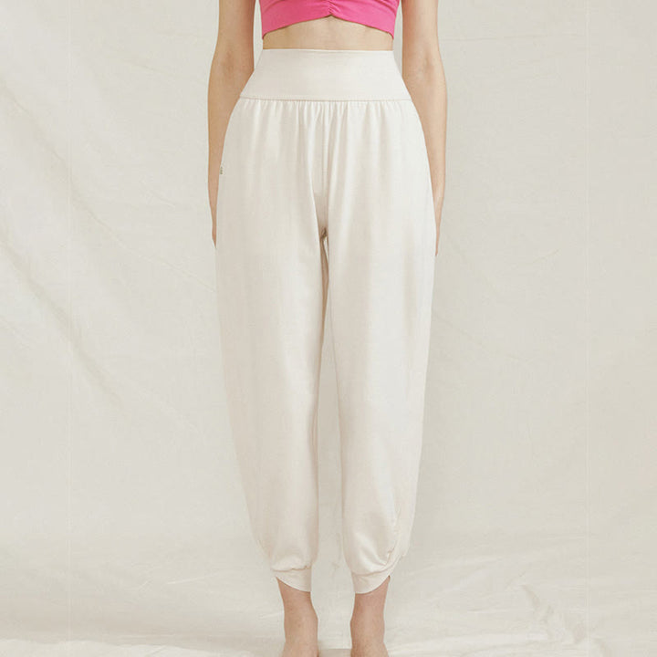 Buddha Stones Casual Plain High Waist Side Fold Quick Drying Damskie Spodnie Bawełniane Z Kieszeniami - image 1